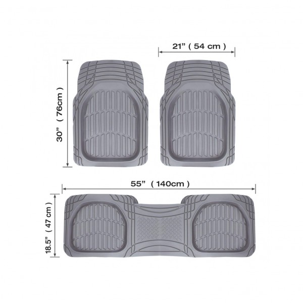 Alfombras Universales de Goma, Set de 3 piezas de color Gris, Delanteras y Traseras con Antideslizante y Recortable