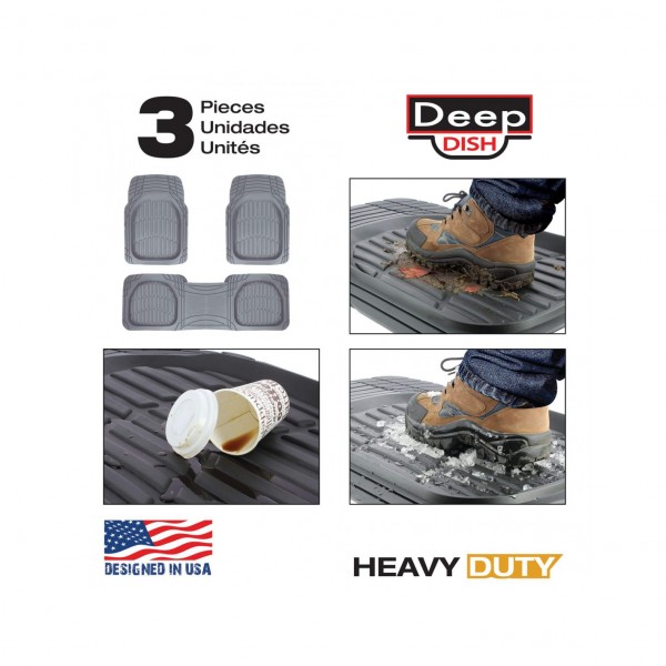 Alfombras Universales de Goma, Set de 3 piezas de color Gris, Delanteras y Traseras con Antideslizante y Recortable